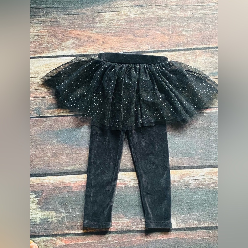 Truly Scrumptious Black Sparkly Tulle Skirted Velour Leggings Size 24 Months/2T